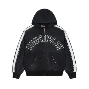 Black Rough play Zip Up Hoodie