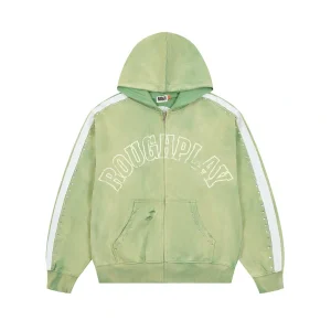 Green Roughplay Zip Up Hoodie