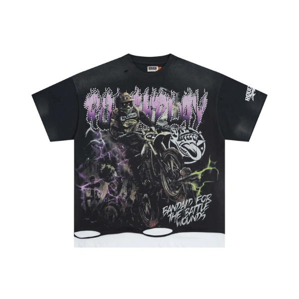 Rough Play Black Rhinestone Motorcycle Rider Shirt Rough Play Black Rhinestone Motorcycle Rider Shirt