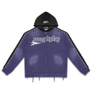 Rough Play Blue With Black Zip-Up Hoodie