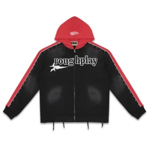 Rough Play Black With Red Zip-Up Hoodie