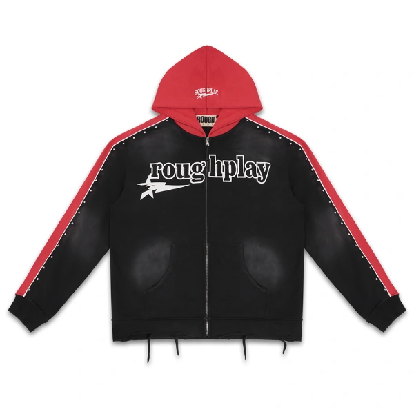 Rough Play Black With Red Zip-Up Hoodie Rough Play Black With Red Zip-Up Hoodie