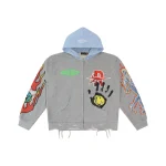Rough Play Grey And Blue Zip-Up Hoodie