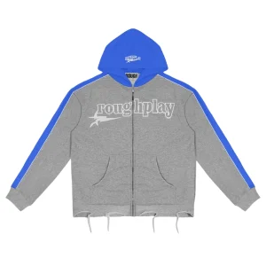 Rough Play Grey With Blue Zip-Up Hoodie