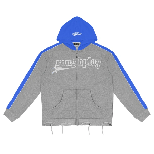 Rough Play Grey With Blue Zip-Up Hoodie Rough Play Grey With Blue Zip-Up Hoodie