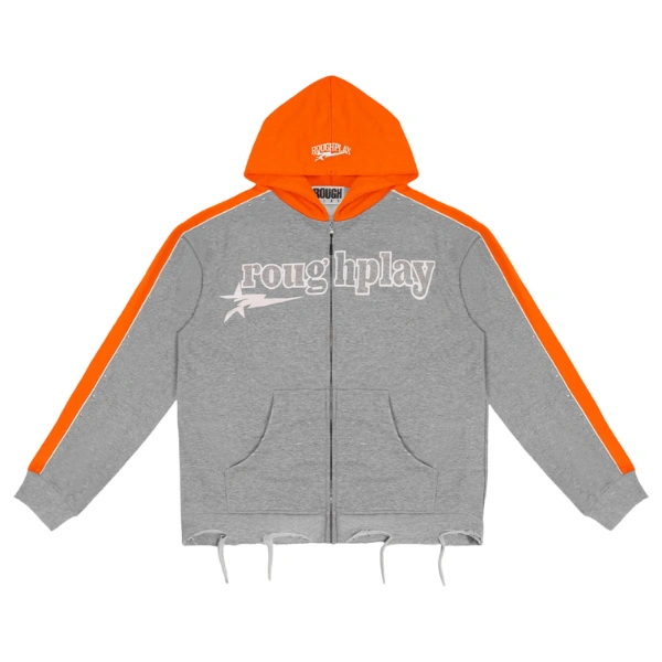 Rough Play Grey With Orange Zip-Up Hoodie Rough Play Grey With Orange Zip-Up Hoodie