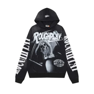 Rough Play Skull in Car Black Hoodie